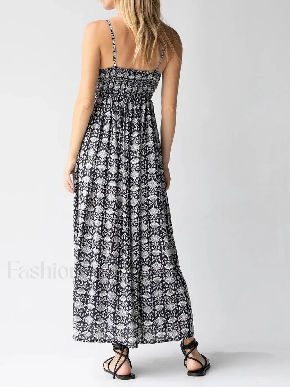 Open Back Floral Zipper Maxi Dress Black / S