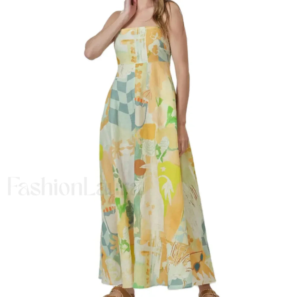 Open Back Floral Zipper Maxi Dress Yellow / S