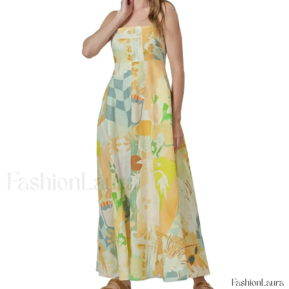 Open Back Floral Zipper Maxi Dress Yellow / S