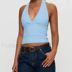 Open Back Solid Halter Crop Top