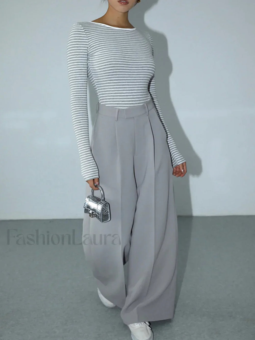 Open Back Stripe Long Sleeve Bodysuit Bodysuits