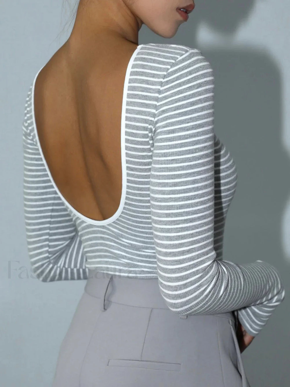 Open Back Stripe Long Sleeve Bodysuit Bodysuits