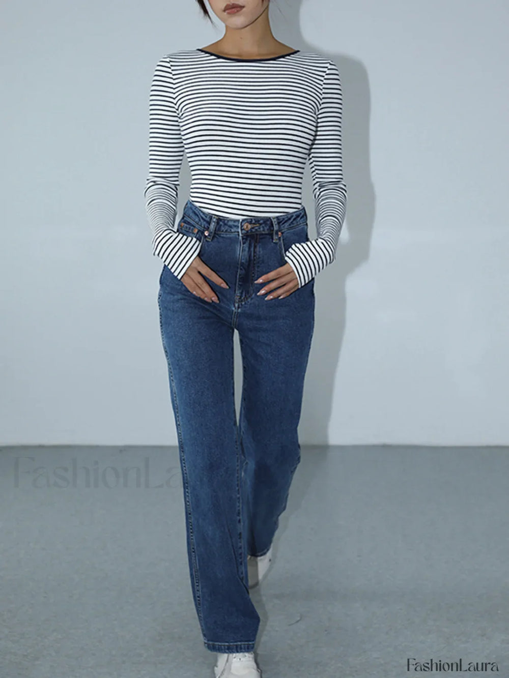 Open Back Stripe Long Sleeve Bodysuit Bodysuits