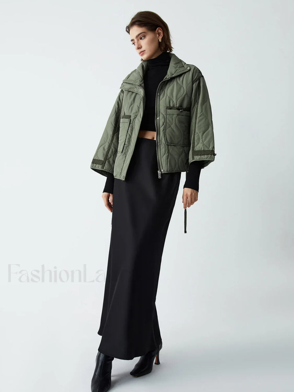 Open Collar Graceful Quilted Coat Winter Coats