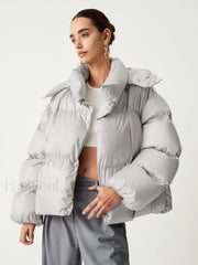 Open Collar Quilted Trendy Hooded Puffer Coat Down Coats
