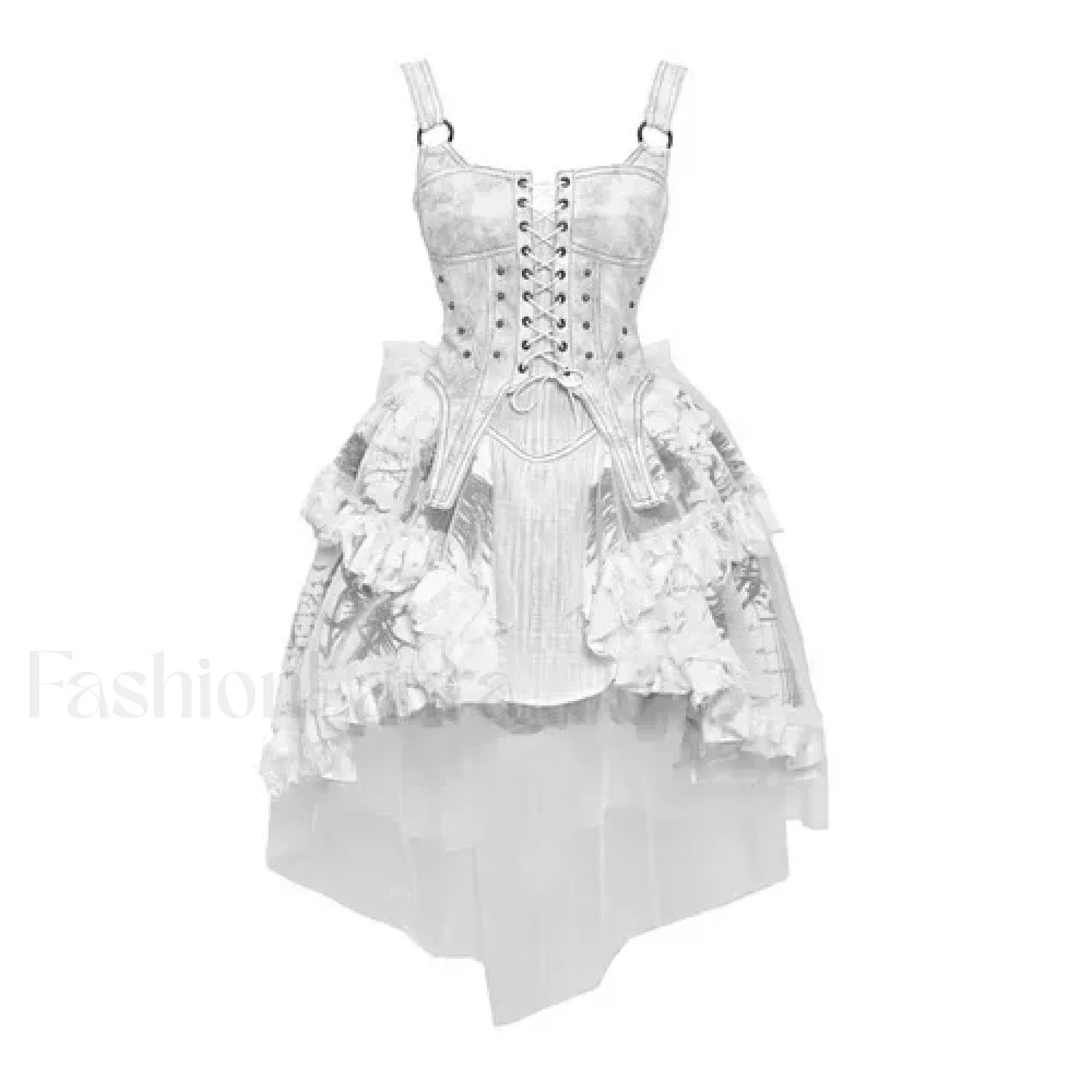 Original Punk Madhouse Gothic Print Lolita Trailing Suspender Light Dress Niche Vintage Dress WHITE / S