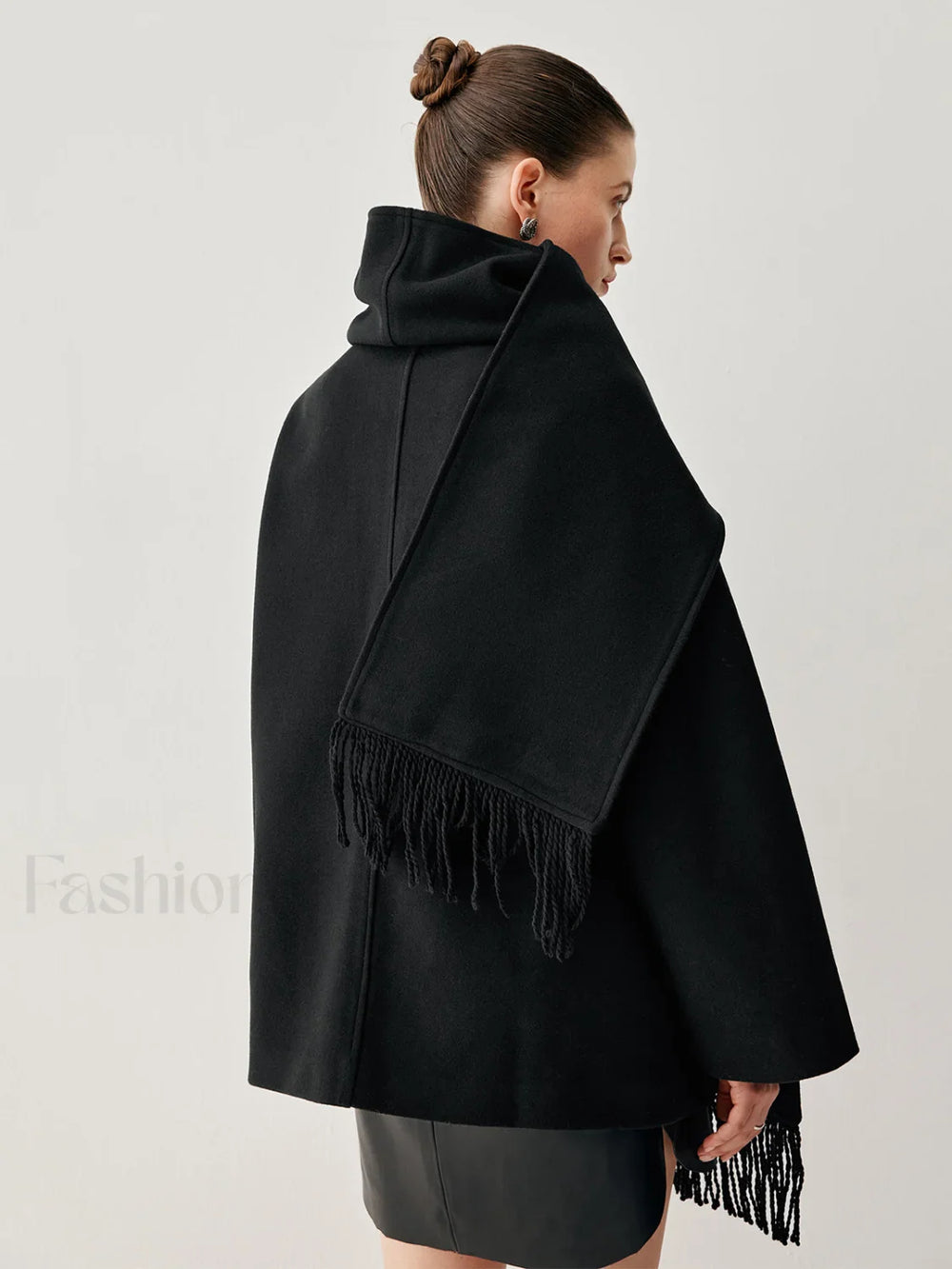 Oversized Button down Wool Coat Modern with Matching Fringed Scarf Wool Coats