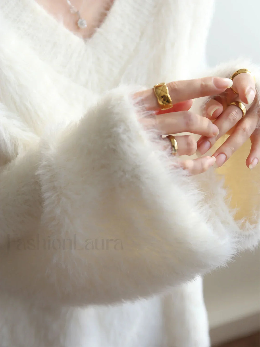 Oversized Fuzzy V neck Sweater Sweaters