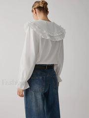 Oversized Lace Collar Trendy Button Ruffle Shirt White / XL Shirts