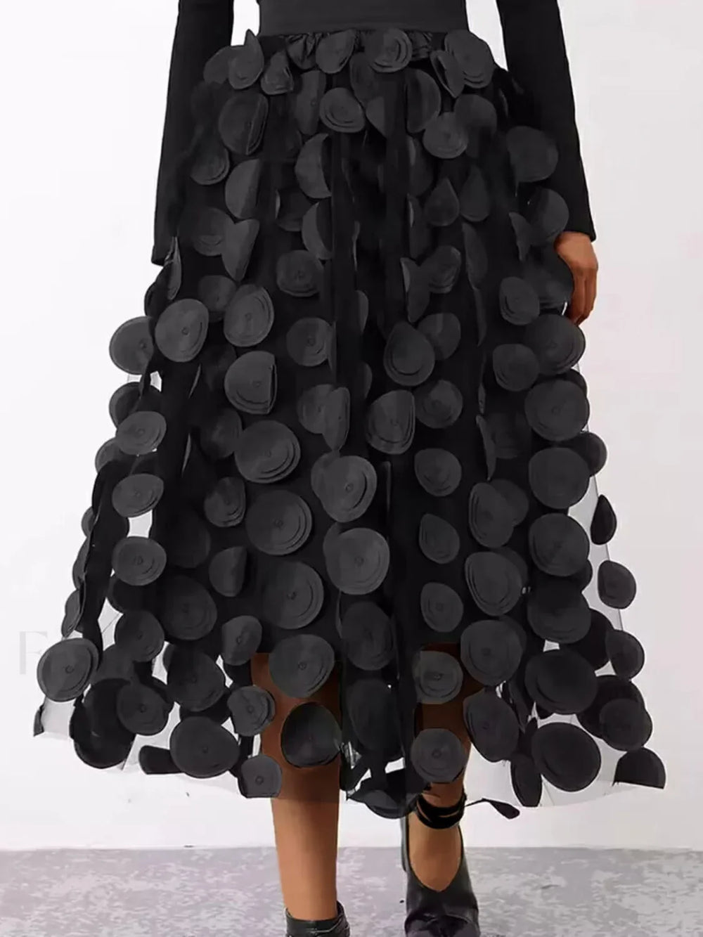 Oversized Mesh Polka Trendy Dot Midi Skirt Skirts