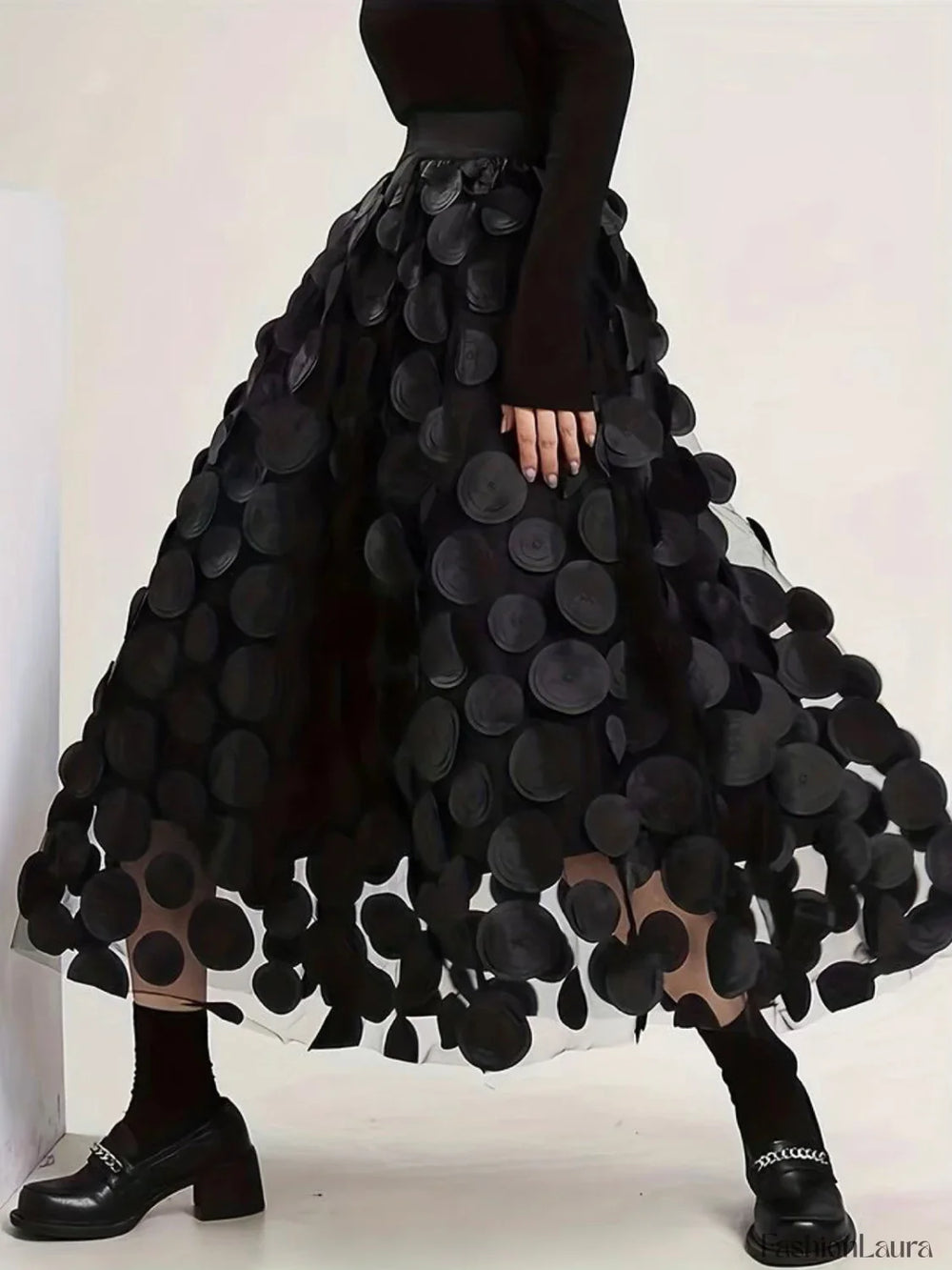 Oversized Mesh Polka Trendy Dot Midi Skirt Skirts