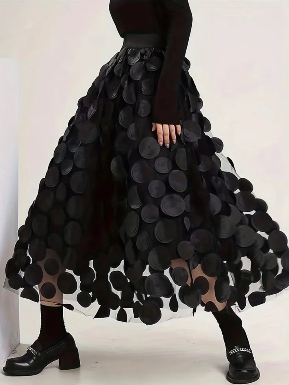 Oversized Mesh Polka Trendy Dot Midi Skirt Skirts
