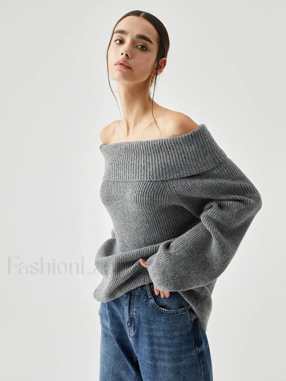 Oversized Overfold Off Shoulder Knit Sweater Sweaters