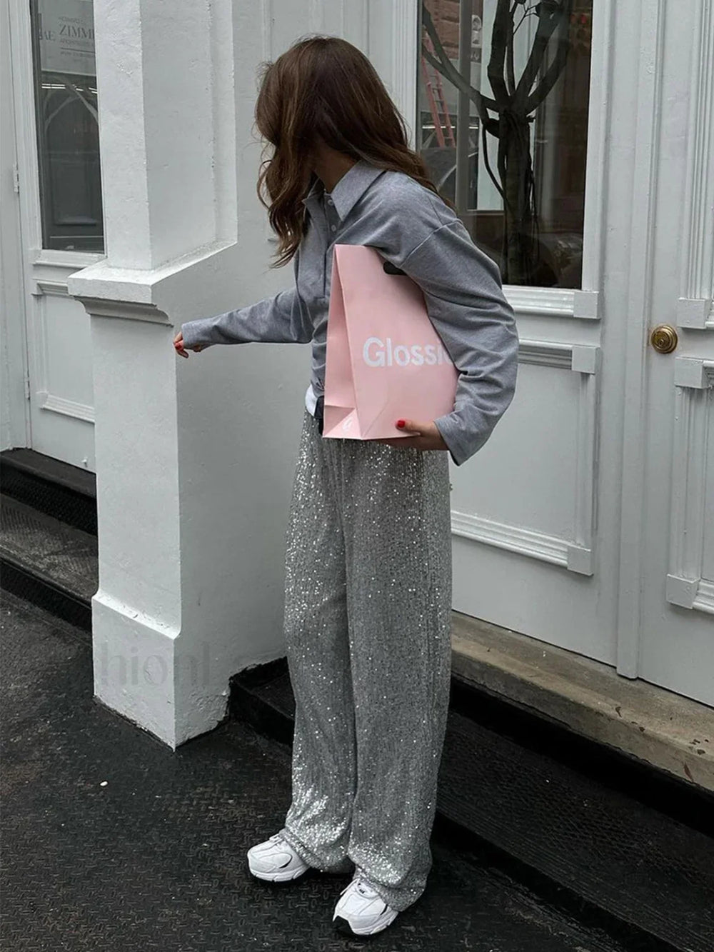 Oversized Sequin Graceful Straight Leg Pants Pants