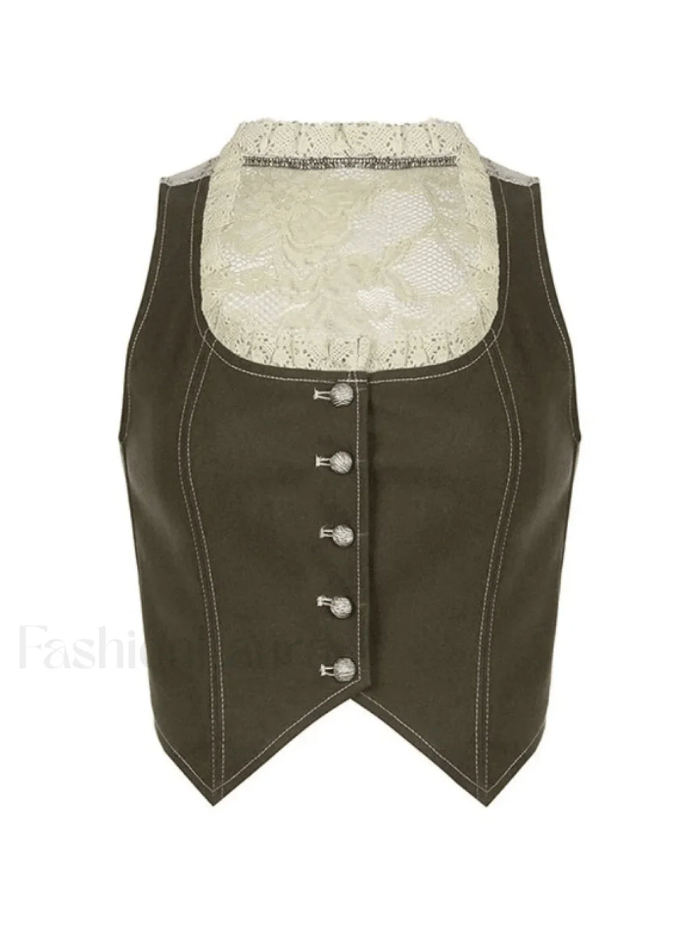 Paneled Lace Button Front Corset Top Shirts