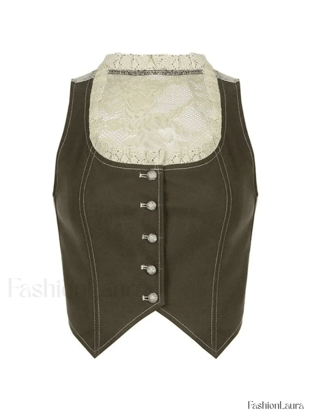 Paneled Lace Button Front Corset Top Shirts