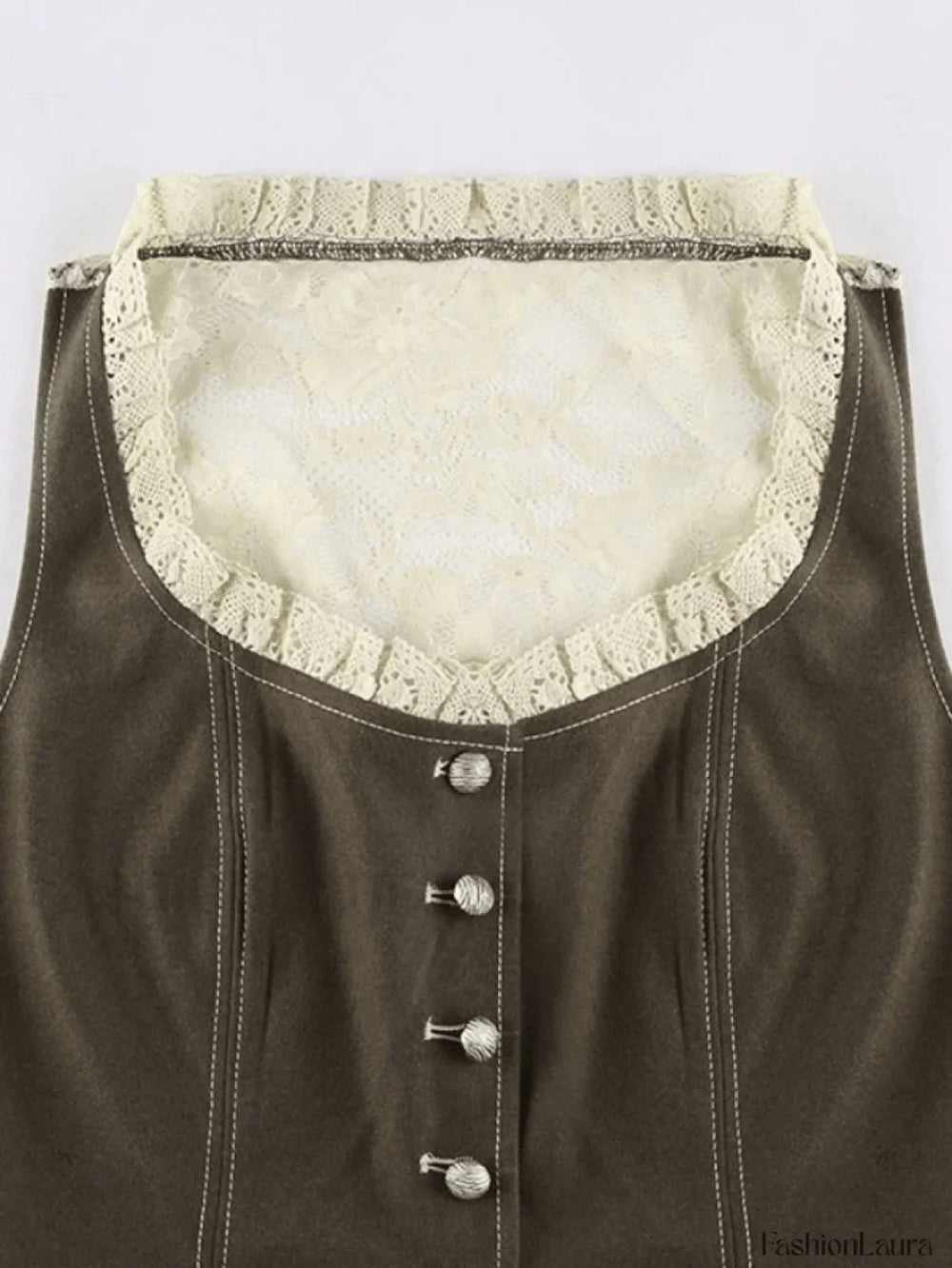 Paneled Lace Button Front Corset Top Shirts