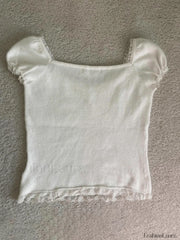 Paneled Lace White Puff Sleeve Blouse Shirts