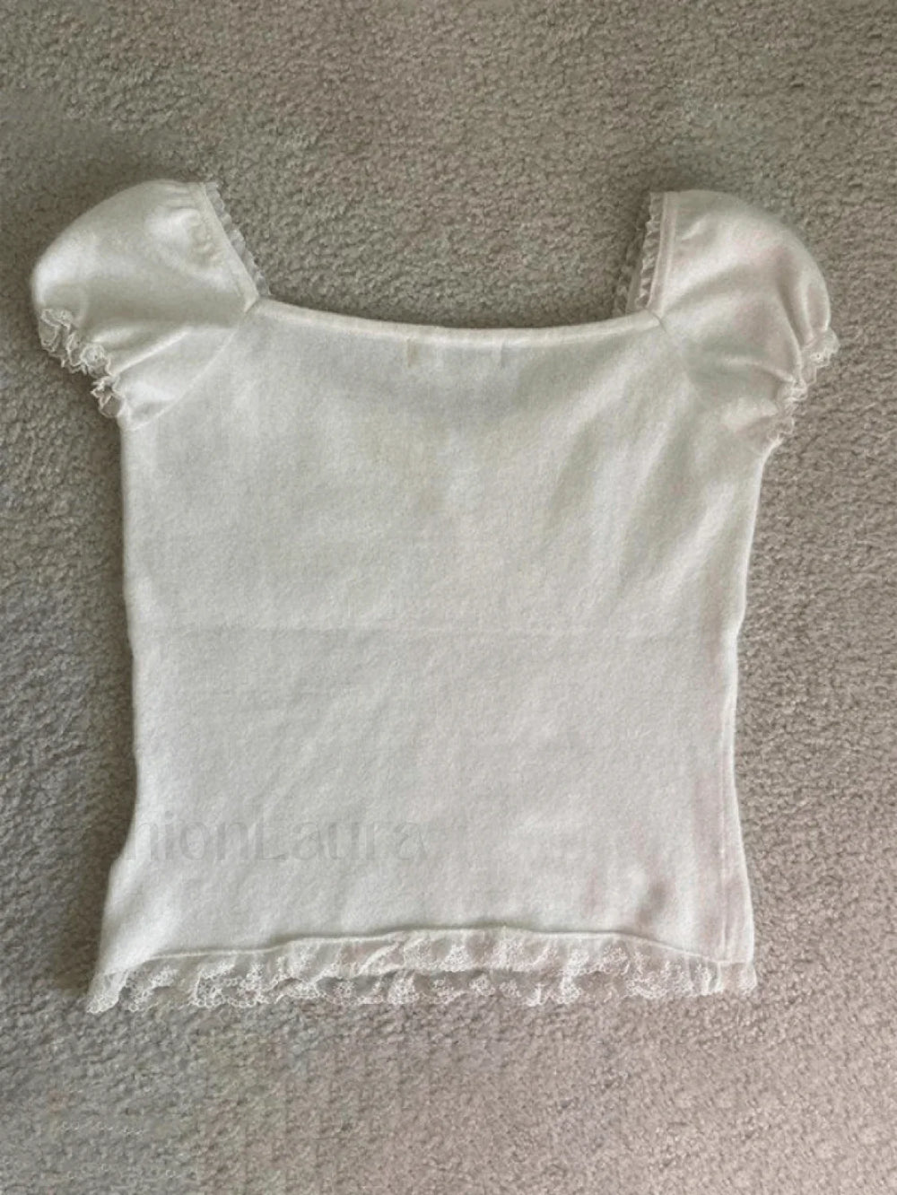 Paneled Lace White Puff Sleeve Blouse Shirts