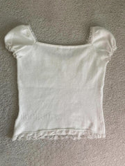 Paneled Lace White Puff Sleeve Blouse Shirts