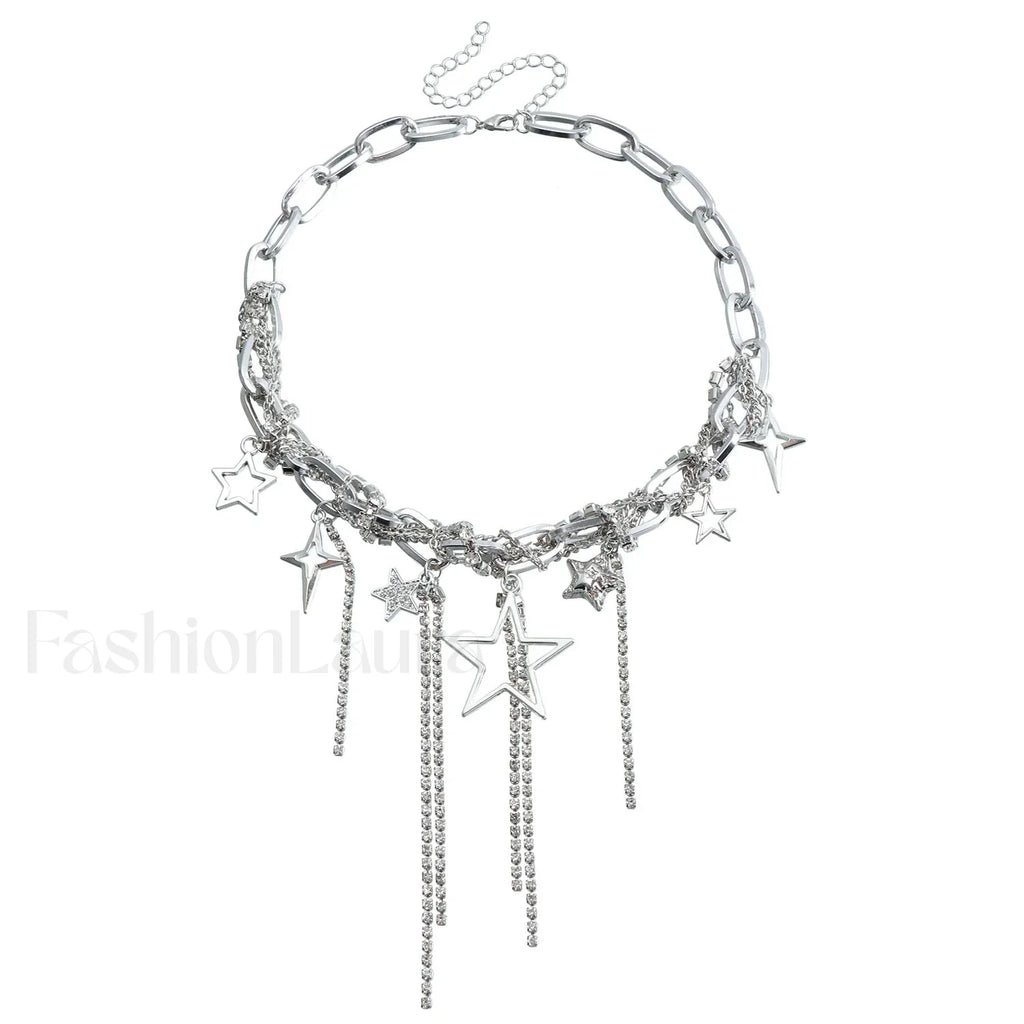 Party Lady Custom Diamond Sparkling Necklace STEEL