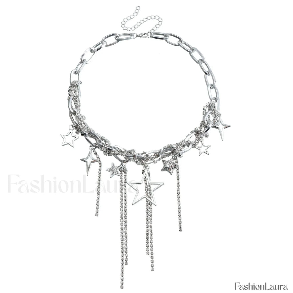 Party Lady Custom Diamond Sparkling Necklace STEEL