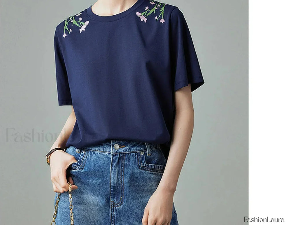 Pastoral Cool Sensation Antibacterial T Shirt Navy Bule / S