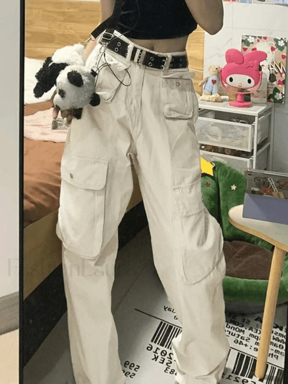 Patch Pocket Y2K Straight Cargo Jeans Beige / S Jeans