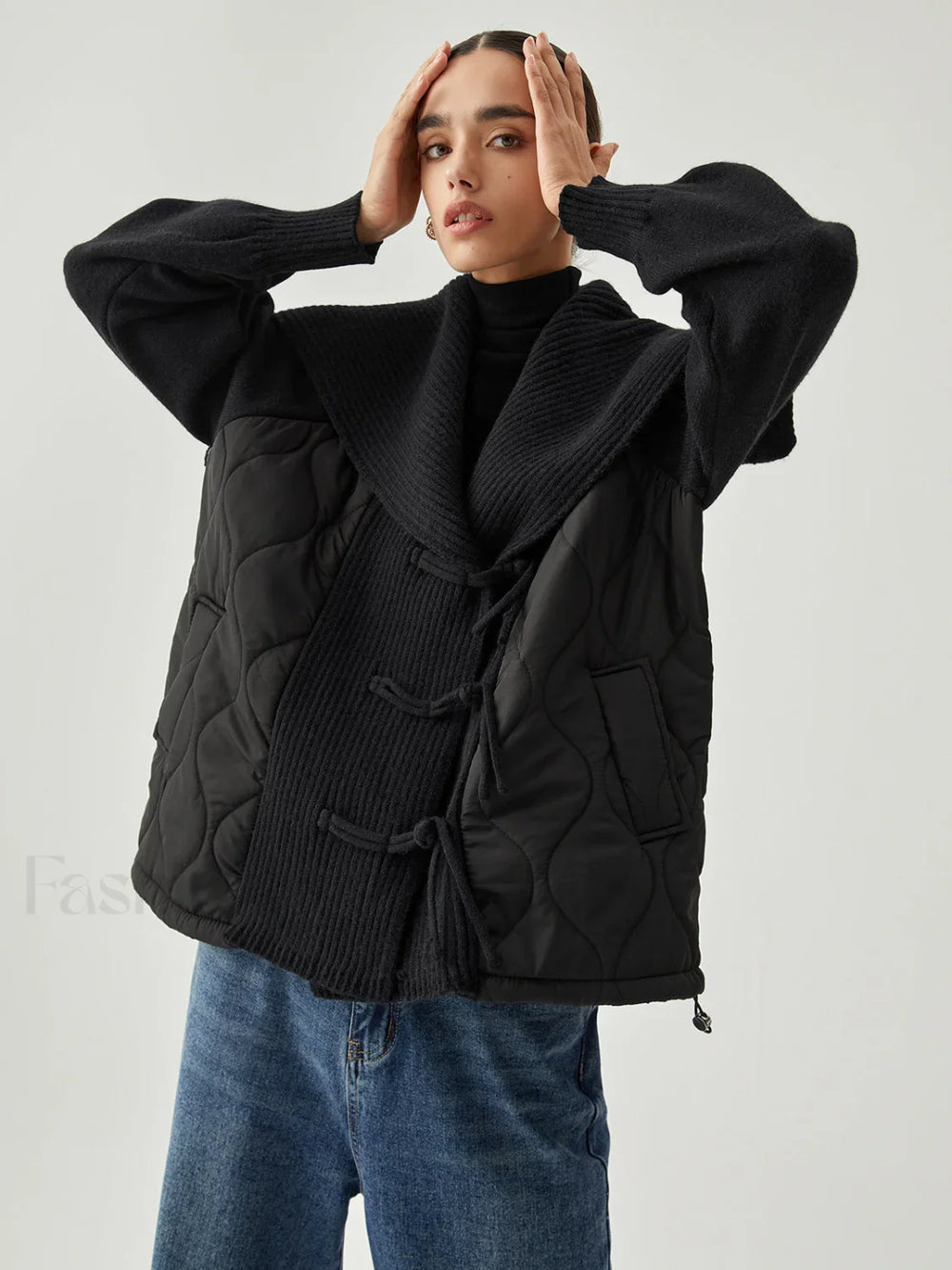 Patchwork Collared Graceful Geometric Winter Coat Winter Coats