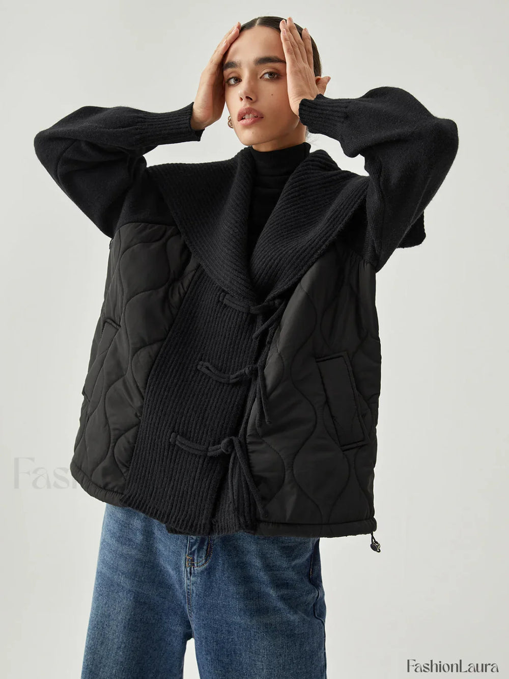 Patchwork Collared Graceful Geometric Winter Coat Winter Coats
