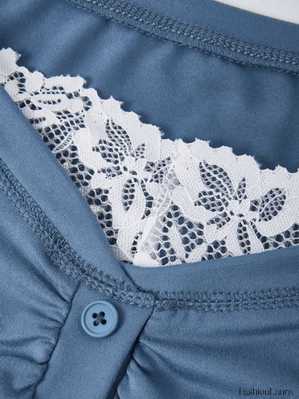 Patchwork Lace Buttoned Long Sleeve Top Tops&Tees