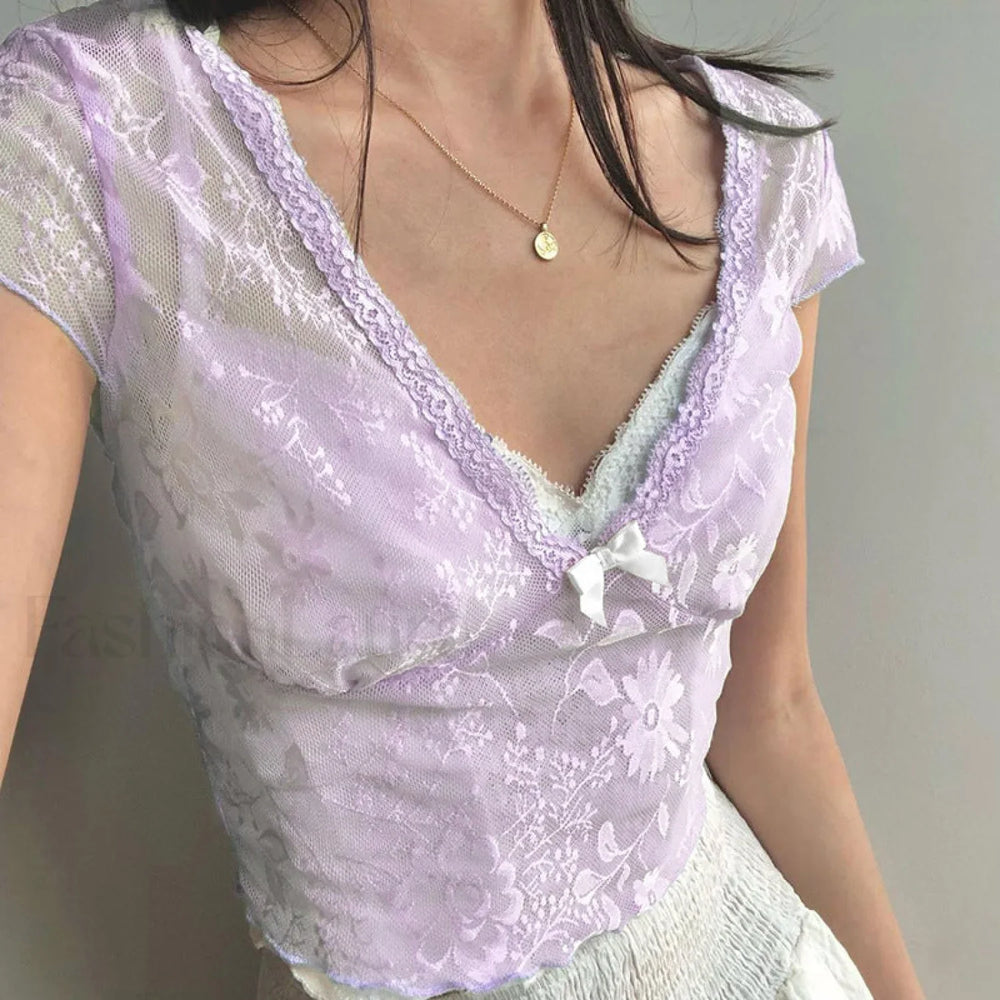 Patchwork Lace Crop Top Tops&Tees