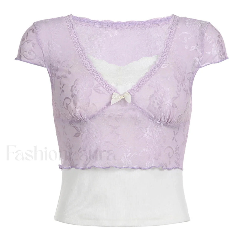 Patchwork Lace Crop Top Tops&Tees