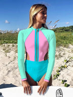 Patchwork Long Sleeve Block Color One Piece