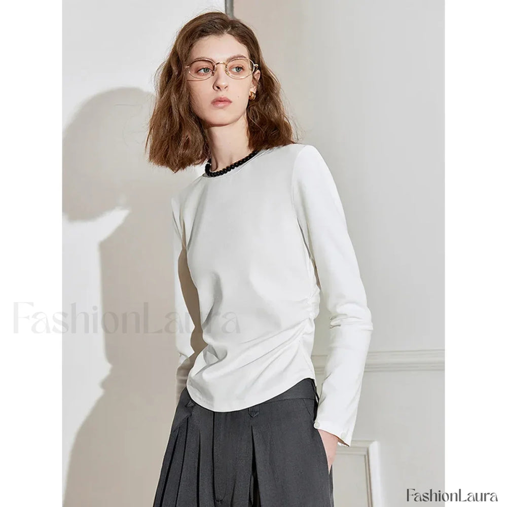 Patchwork Plaid Slim Fit Pullover T Shirt White / S