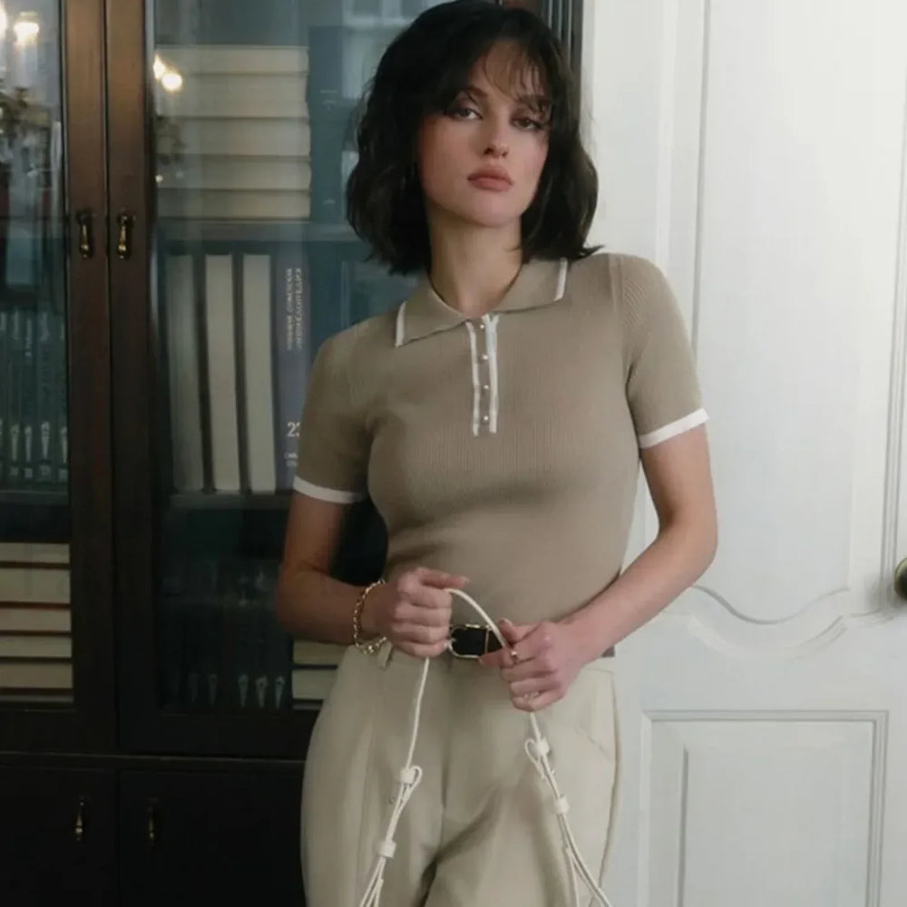 Patchwork Short Sleeve Knit Pullover T Shirt