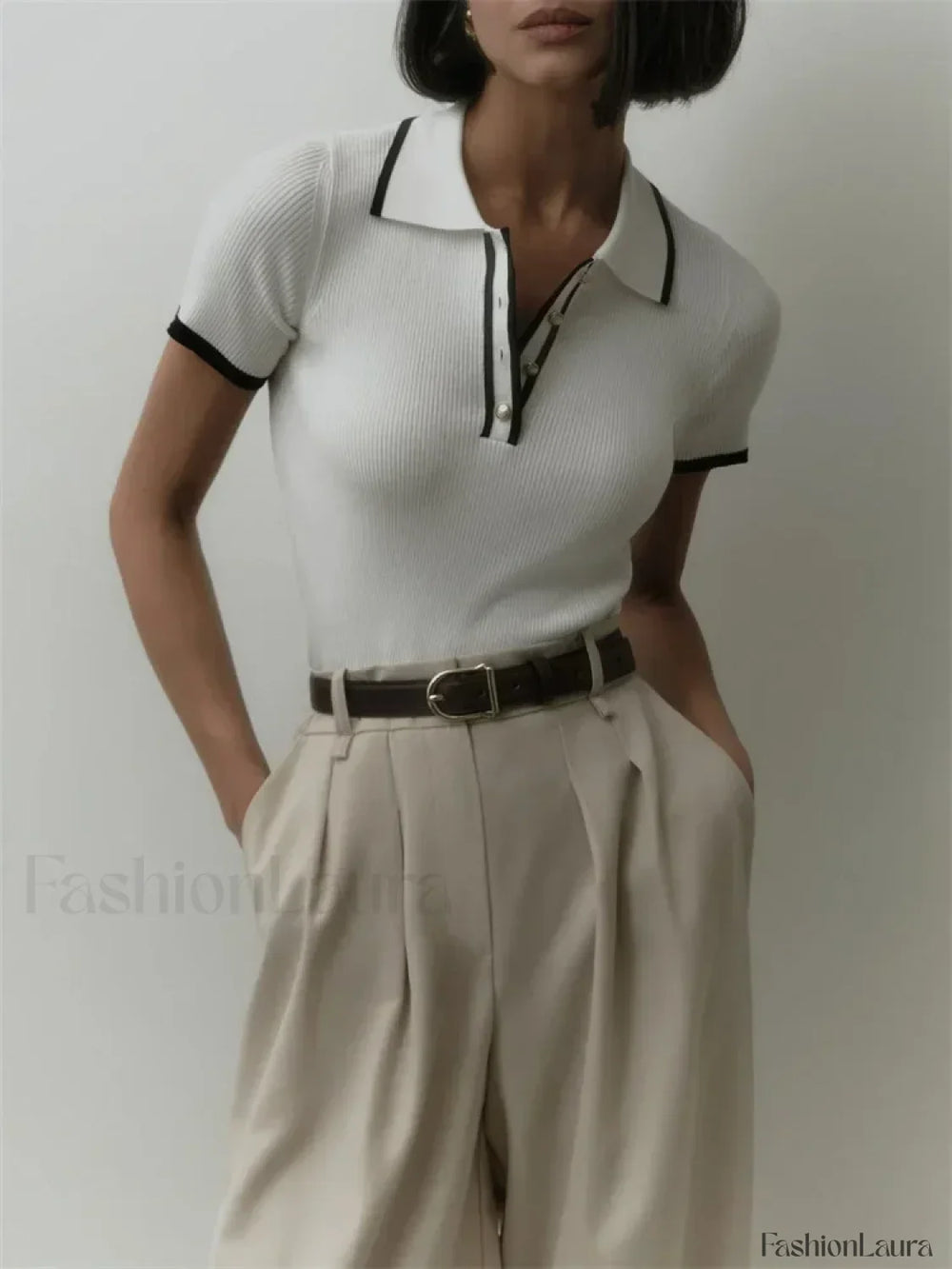 Patchwork Short Sleeve Knit Pullover T Shirt WHITE / S