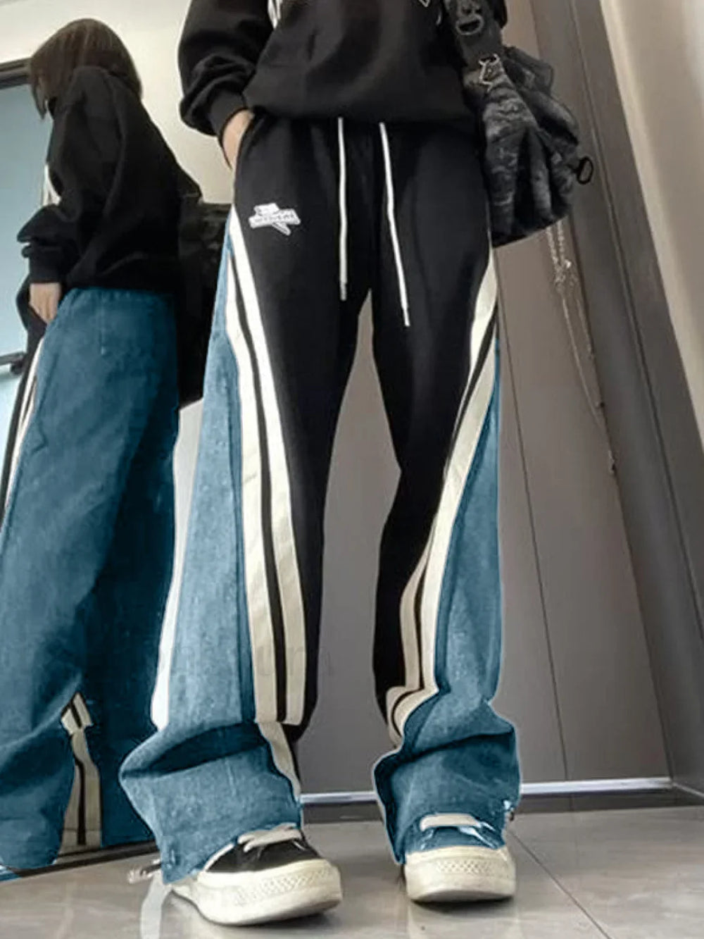 Patchwork Striped Baggy Boyfriend Jeans Boyfriend Jeans