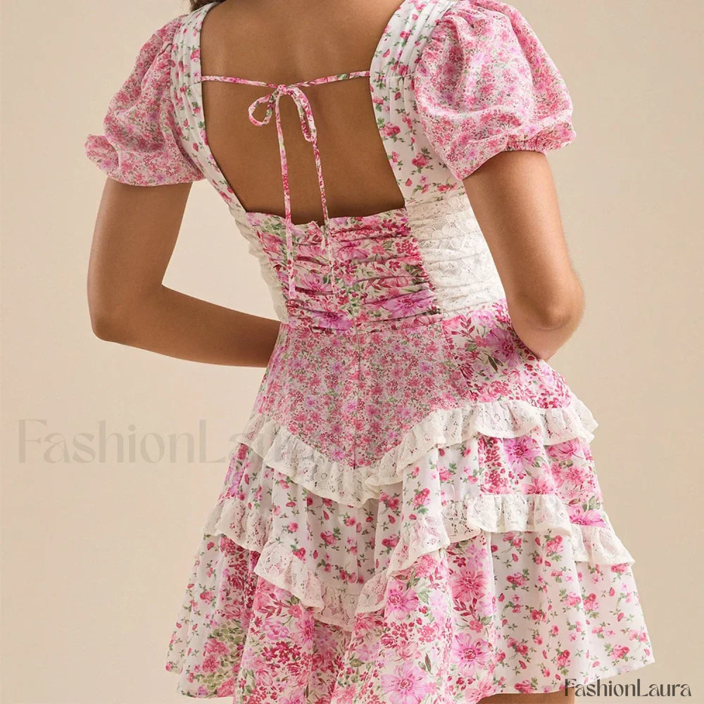 Patchwork Tiered Floral Dress