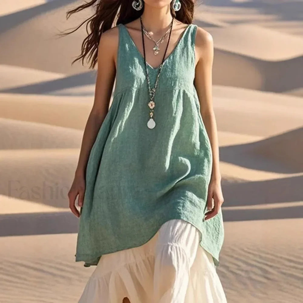 Patchwork Two Piece Boho Dress Green / S