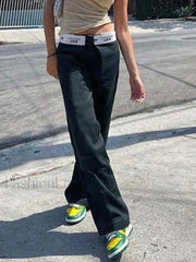 Patchwork Waist Straight Leg Pants Straight Leg Pants