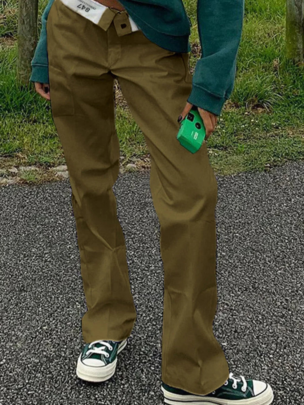 Patchwork Waist Straight Leg Pants Straight Leg Pants