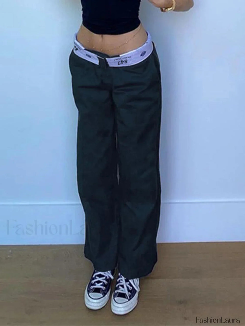 Patchwork Waist Straight Leg Pants Straight Leg Pants