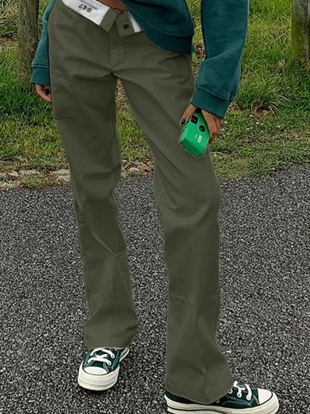 Patchwork Waist Straight Leg Pants Straight Leg Pants