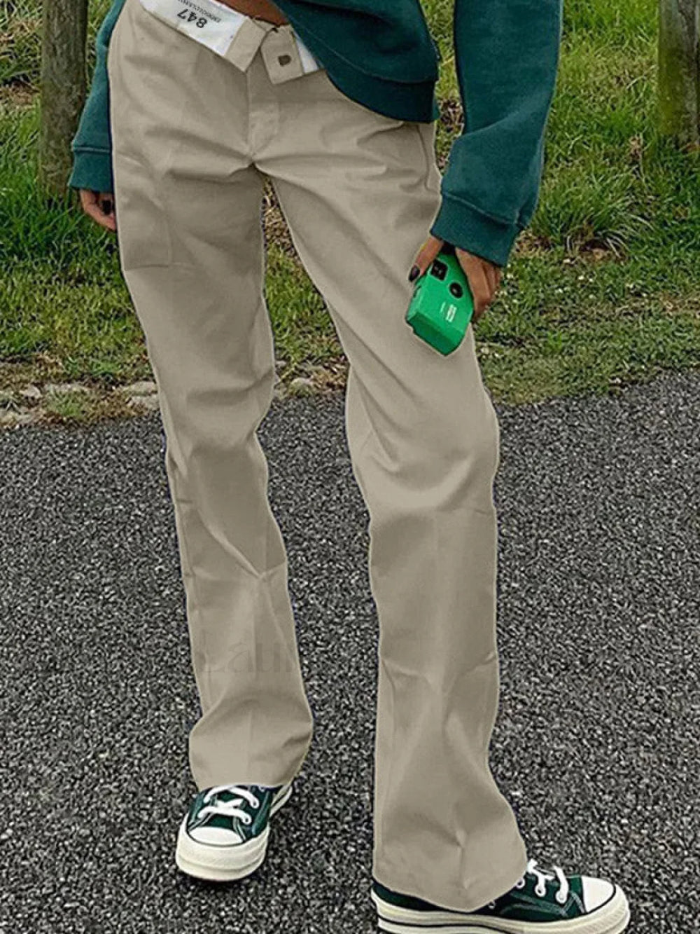 Patchwork Waist Straight Leg Pants Straight Leg Pants