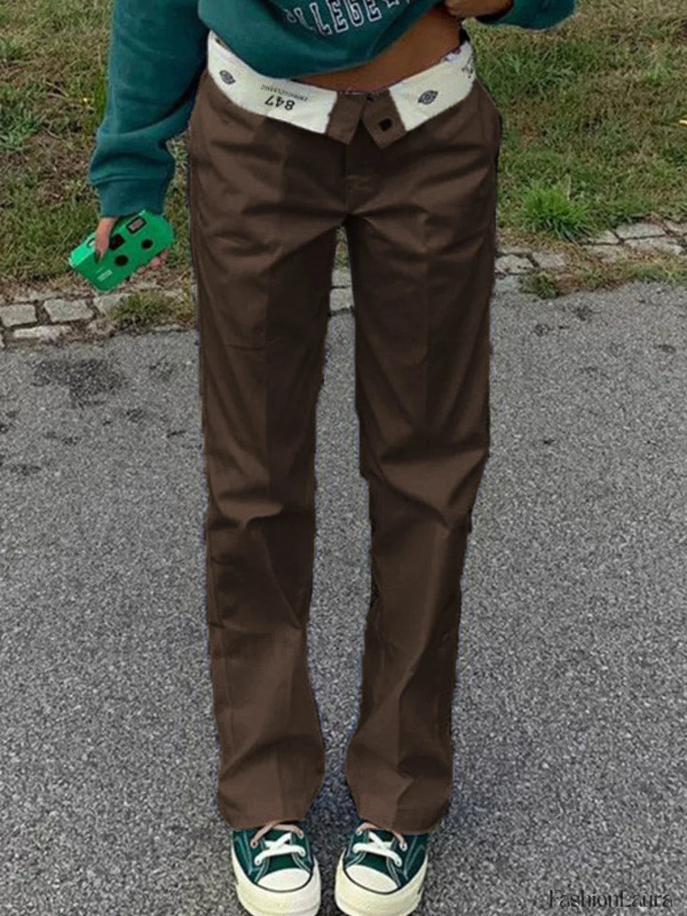 Patchwork Waist Straight Leg Pants Straight Leg Pants