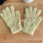 Pearl Bow Knot Winter Wool Furry Thickened Warm Soft Y2k Lolita Cosplay Christmas Glove