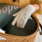 Pearl Bow Knot Winter Wool Furry Thickened Warm Soft Y2k Lolita Cosplay Christmas Glove