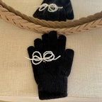 Pearl Bow Knot Winter Wool Furry Thickened Warm Soft Y2k Lolita Cosplay Christmas Glove