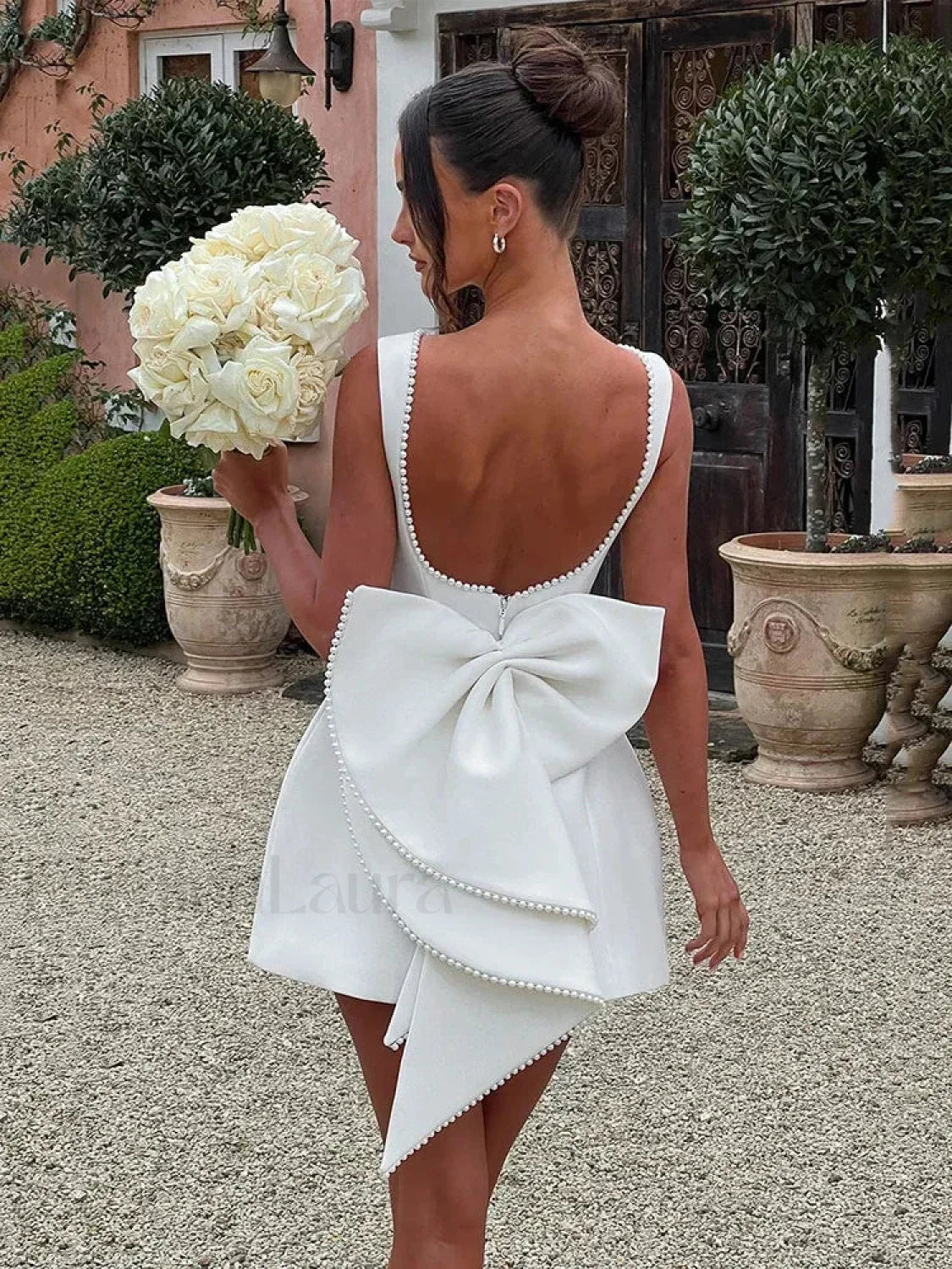 Pearl Bow Sleeveless Mini Dress